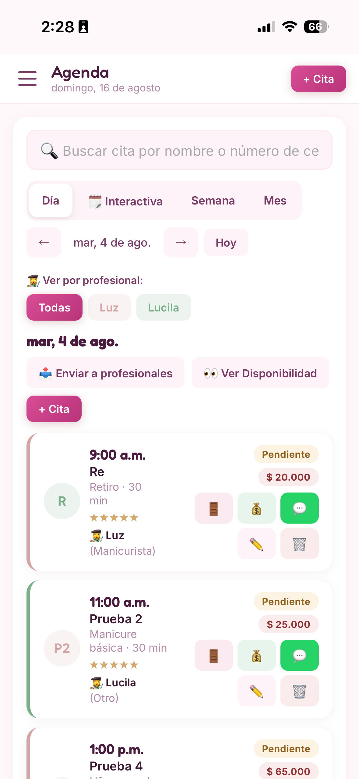 Agenda del día de Agenda Manicurista en celular